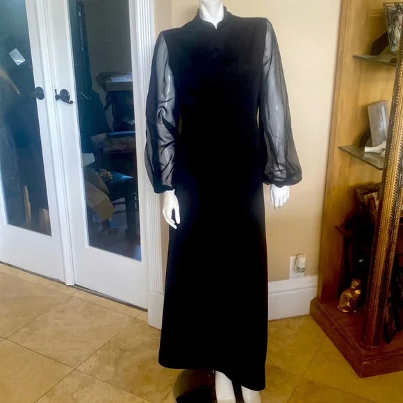Lady Carol | Dresses | Vintage Lady Carol New York Black Sheer Sleeve Long Gown  Dress Ml | Poshmark